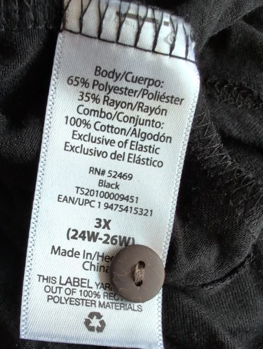 Terra & Sky Black Button-Front Women’s Top Blouse 3X         T206